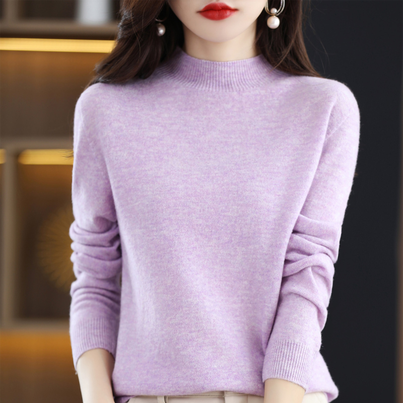 AliExpress 100% merino wool cashmere sweater women's sweater semi-high-necked long-sleeved pullover new warm pullover in autumn and winter., view 5