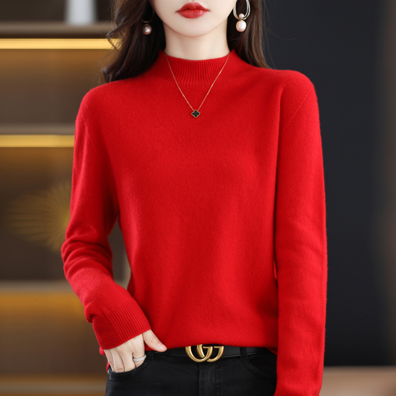 AliExpress 100% merino wool cashmere sweater women's sweater semi-high-necked long-sleeved pullover new warm pullover in autumn and winter., view 6