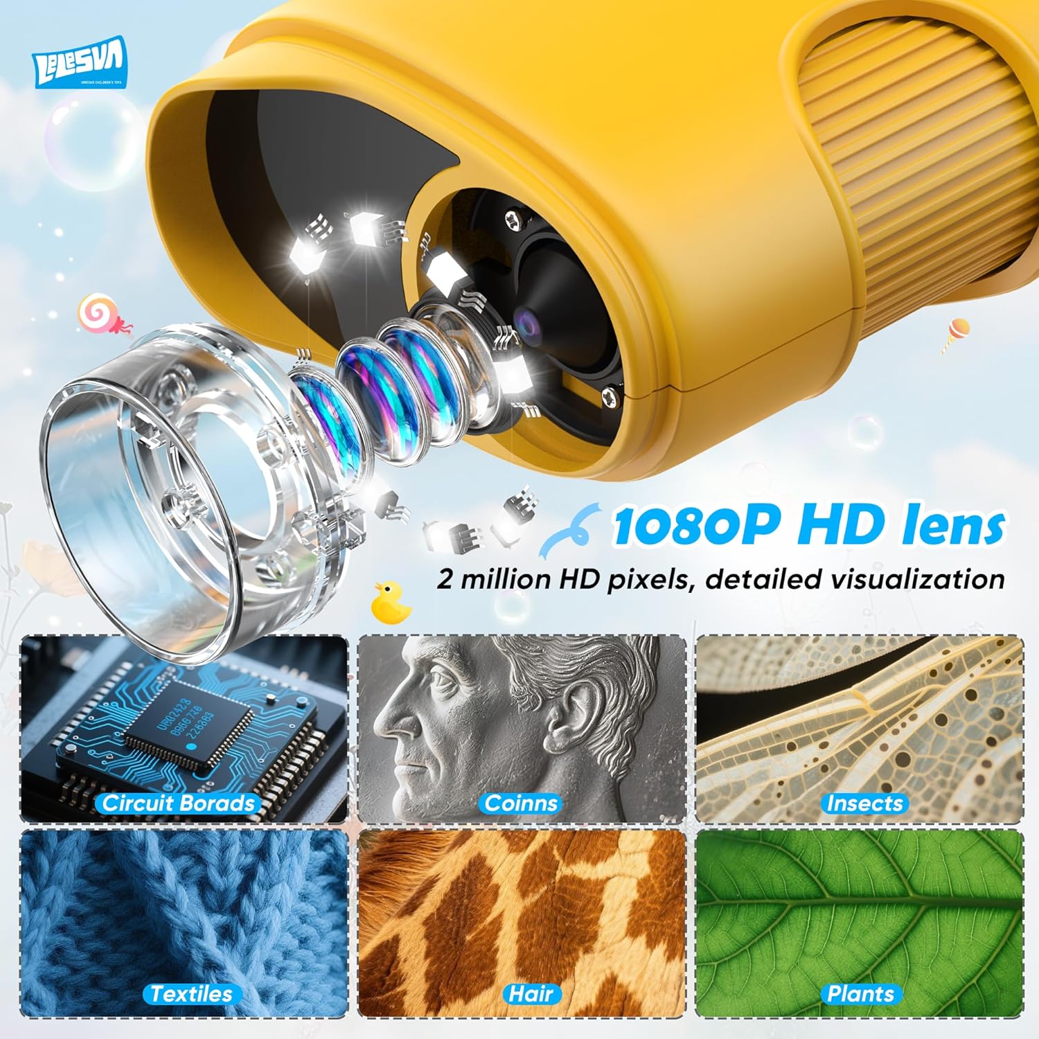 AliExpress 1000X Pocket Microscope for Kids with 4K 2.0" Screen Digital Handheld Rechargeable Portable Science Toy STEM Educational Gift, view 3