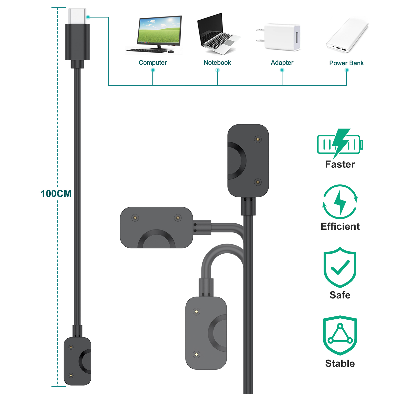 AliExpress 100 cm Magnetic Charging Cable for Galaxy Fit3, view 3