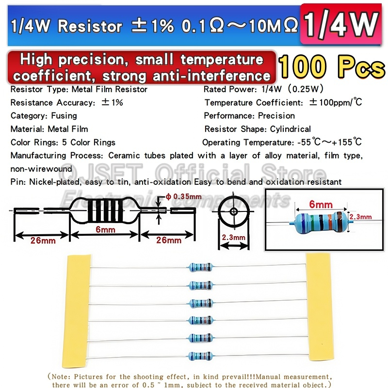 AliExpress Metal Film Resistor Assortment (1/4W, 100-Pack), view 2