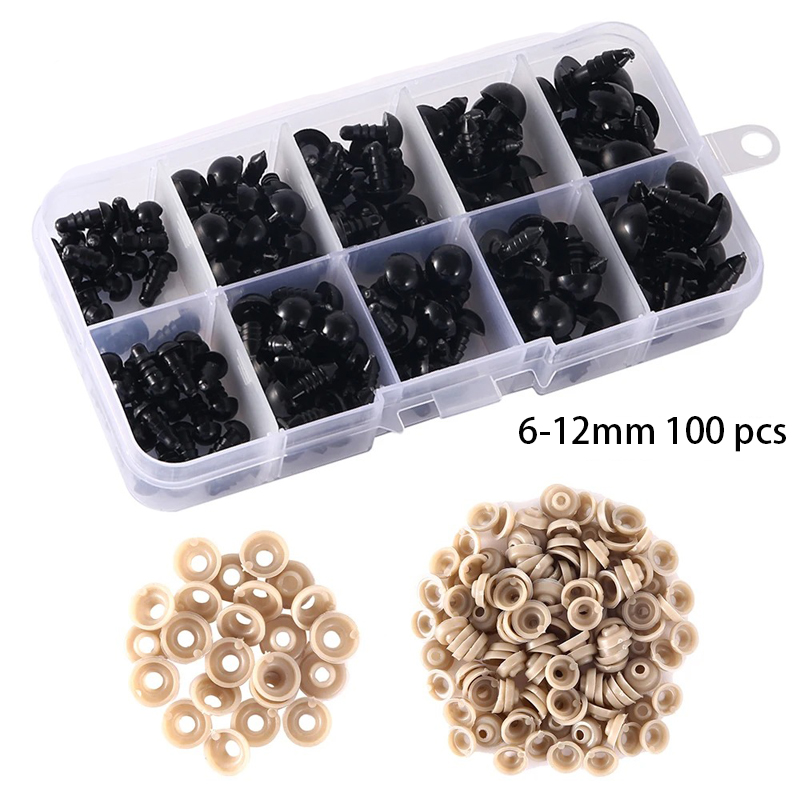 AliExpress 100pcs 5/6//7/8/9/10/12/14/18/20mm Plastic Safety Eyes For Toys Diy Mix Size Crochet Animal Eye For Doll toys  Accessories, view 4