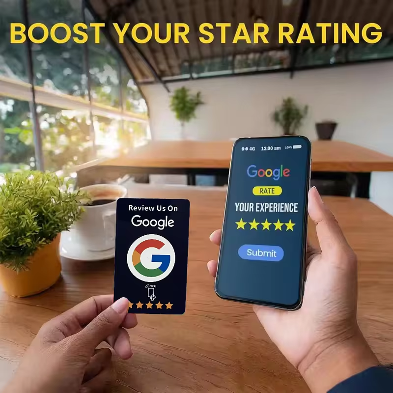 AliExpress 100Pcs Black Premium Wear‑Resistant Matte Finish Reusable Google Review Tap NFC Card Programmable NFC Tap Card User‑Friendly, view 4