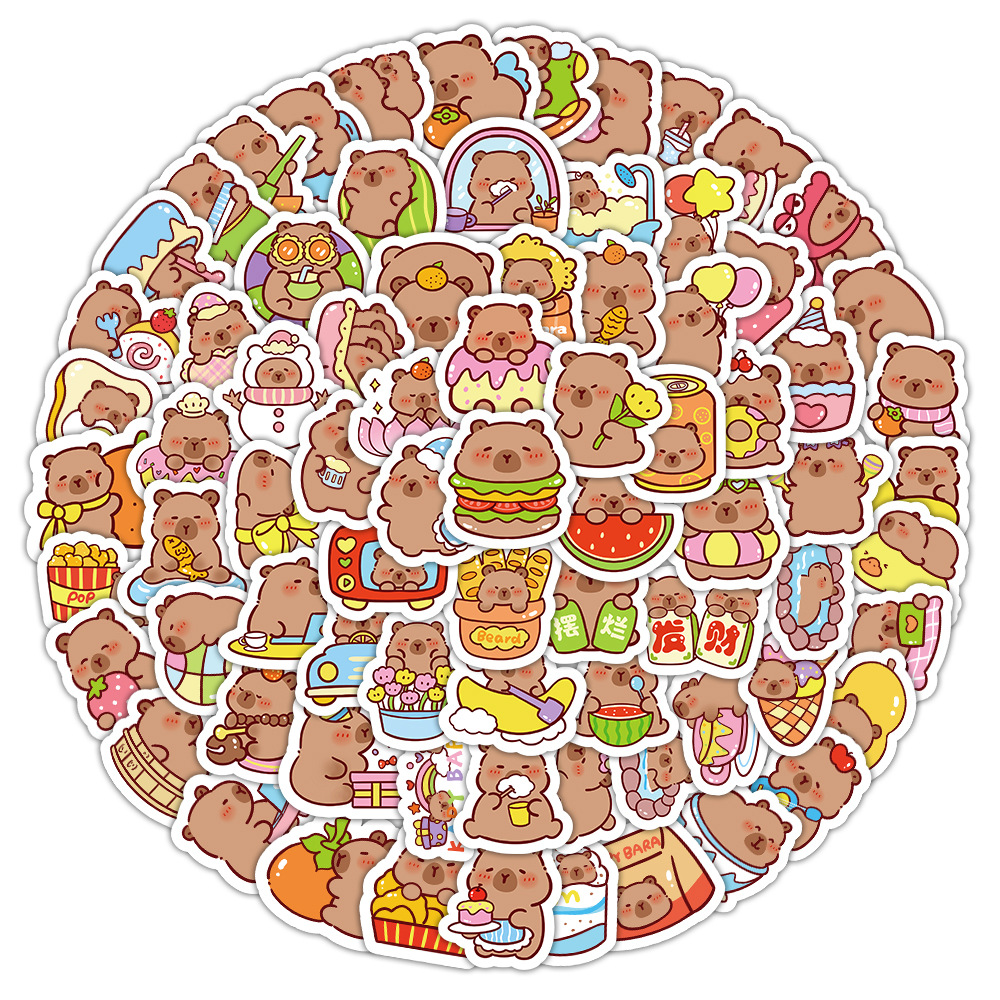 AliExpress 100Pcs Cartoon Cute Capybara Stickers PVC Aesthetic Kapibala Graffiti Decals Scrapbooking DIY Phone Laptop Notebook Stationery, view 2