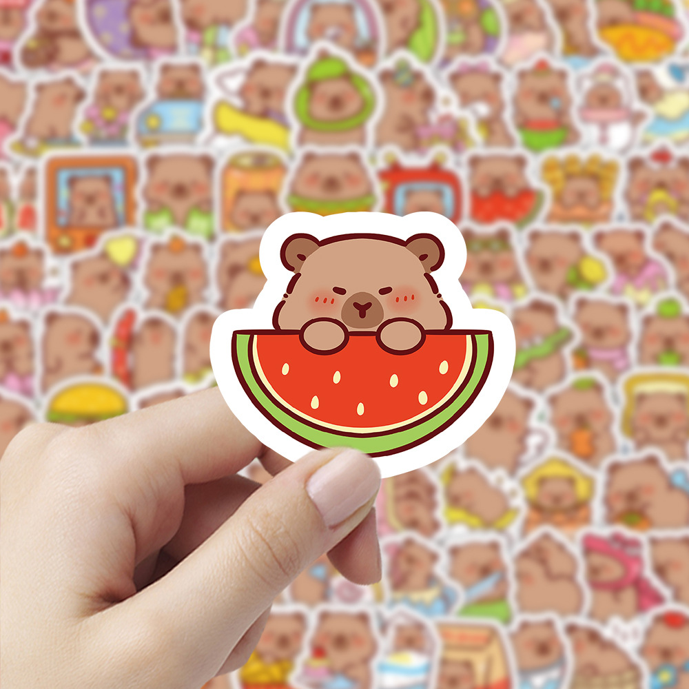 AliExpress 100Pcs Cartoon Cute Capybara Stickers PVC Aesthetic Kapibala Graffiti Decals Scrapbooking DIY Phone Laptop Notebook Stationery, view 3