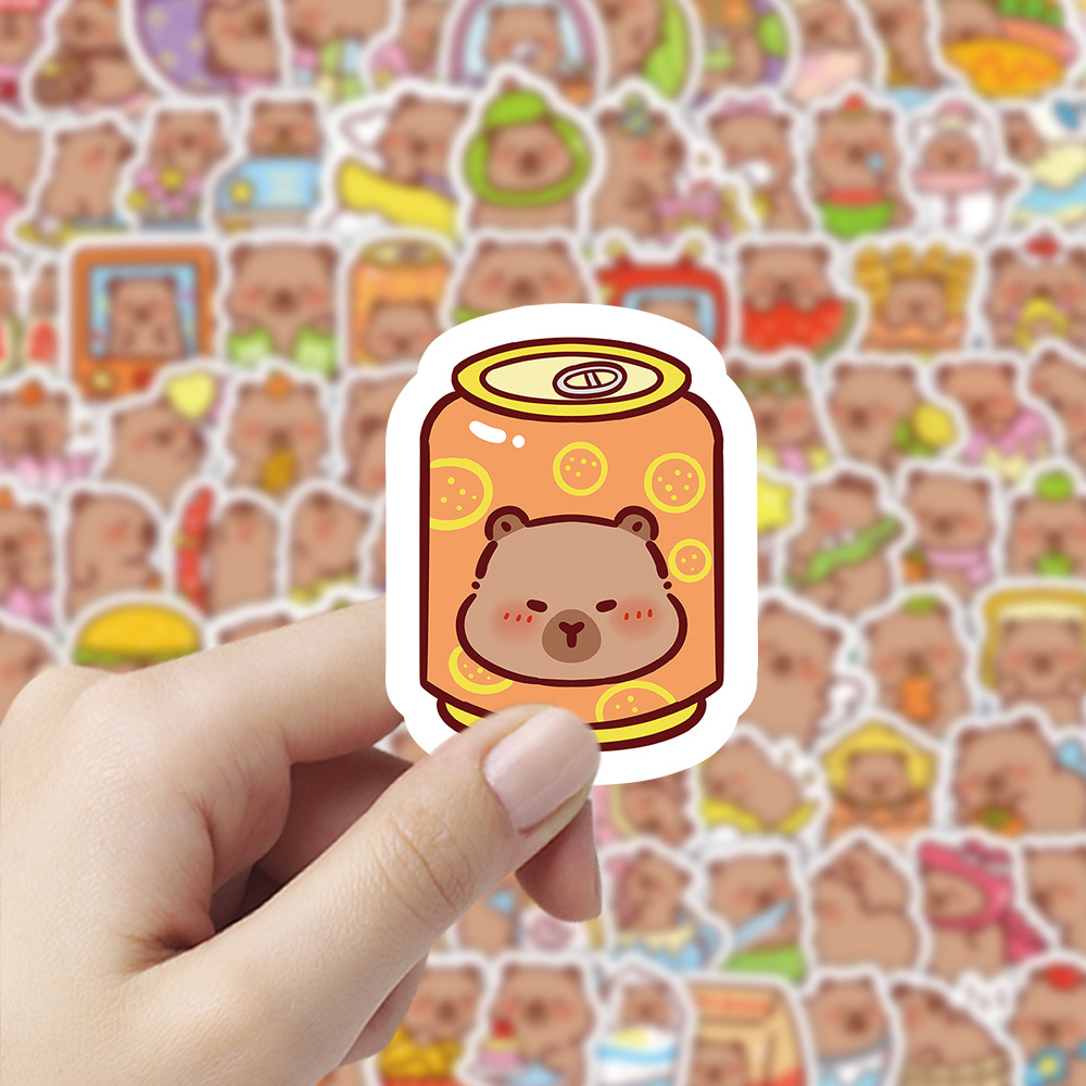AliExpress 100Pcs Cartoon Cute Capybara Stickers PVC Aesthetic Kapibala Graffiti Decals Scrapbooking DIY Phone Laptop Notebook Stationery, view 4
