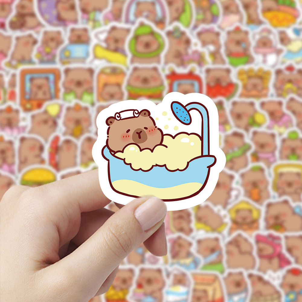 AliExpress 100Pcs Cartoon Cute Capybara Stickers PVC Aesthetic Kapibala Graffiti Decals Scrapbooking DIY Phone Laptop Notebook Stationery, view 5