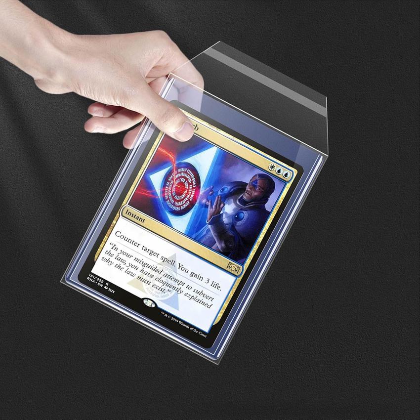 AliExpress 100PCS Clear Magnetic Card Holder Protective Film Hard Plastic Card Sleeves 35PT-100PT Waterproof Protector For Game Photo Cards, view 3