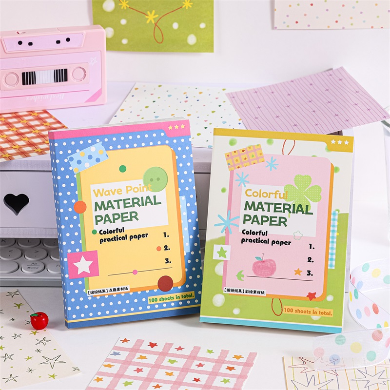 AliExpress 100pcs Cute Pattern Double-Sided Paper, Star Polka Dot Scrapbook Paper