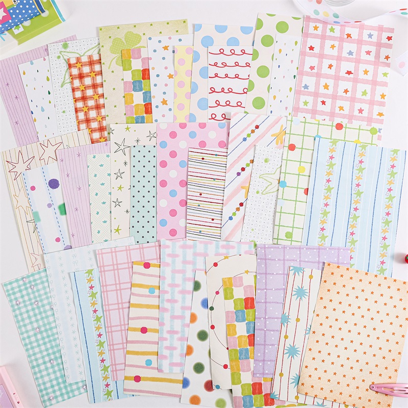 AliExpress 100pcs Cute Pattern Double-Sided Paper, Star Polka Dot Scrapbook Paper, view 2