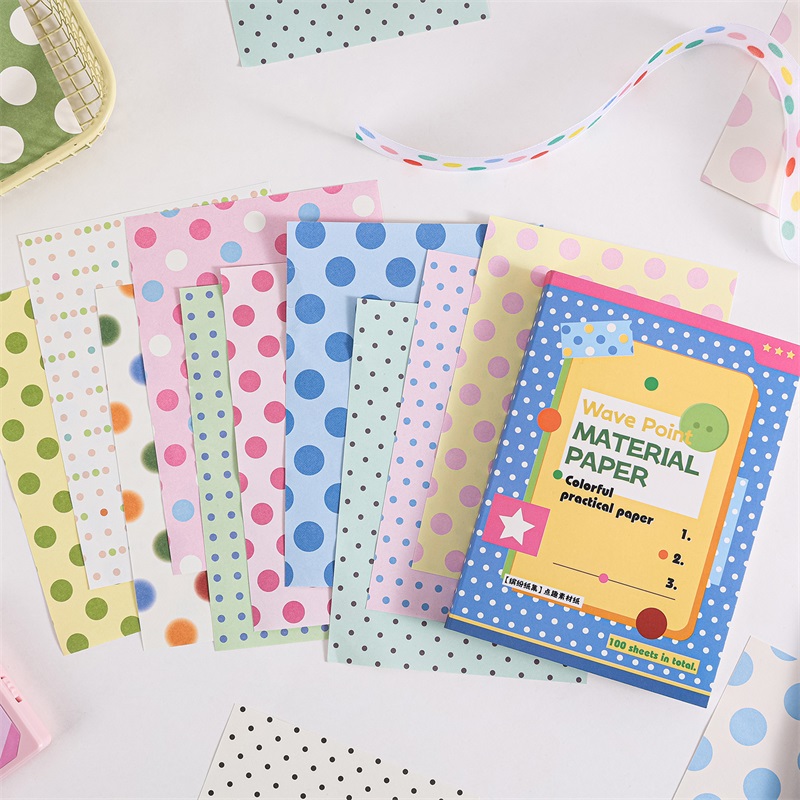 AliExpress 100pcs Cute Pattern Double-Sided Paper, Star Polka Dot Scrapbook Paper, view 3