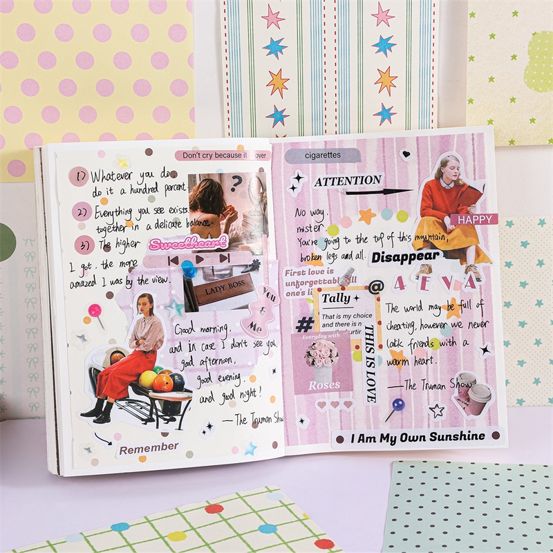 AliExpress 100pcs Cute Pattern Double-Sided Paper, Star Polka Dot Scrapbook Paper, view 4