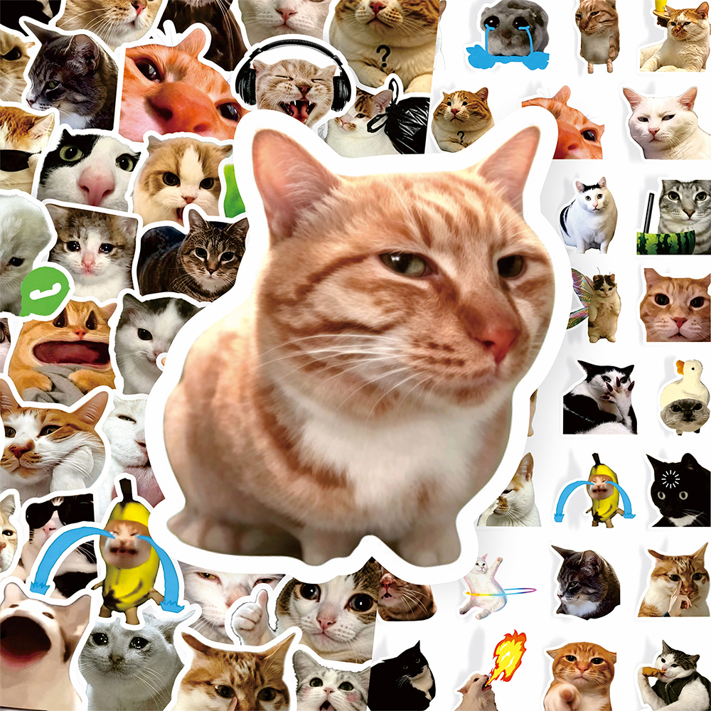 AliExpress 100PCS Funny Cat Meme Cartoon Stickers DIY Laptops Water Bottles Phone Cute Animal Waterproof Graffiti Decals Toys Gift, view 2