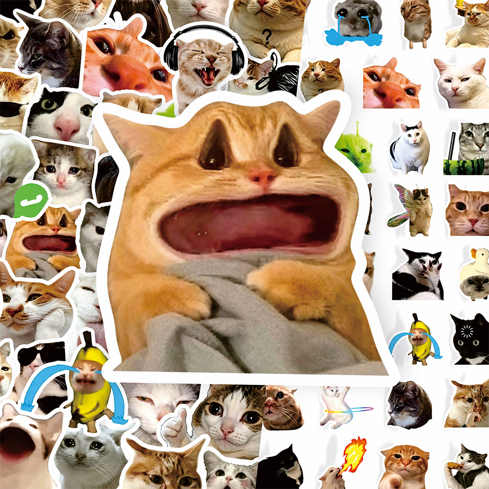 AliExpress 100PCS Funny Cat Meme Cartoon Stickers DIY Laptops Water Bottles Phone Cute Animal Waterproof Graffiti Decals Toys Gift, view 3