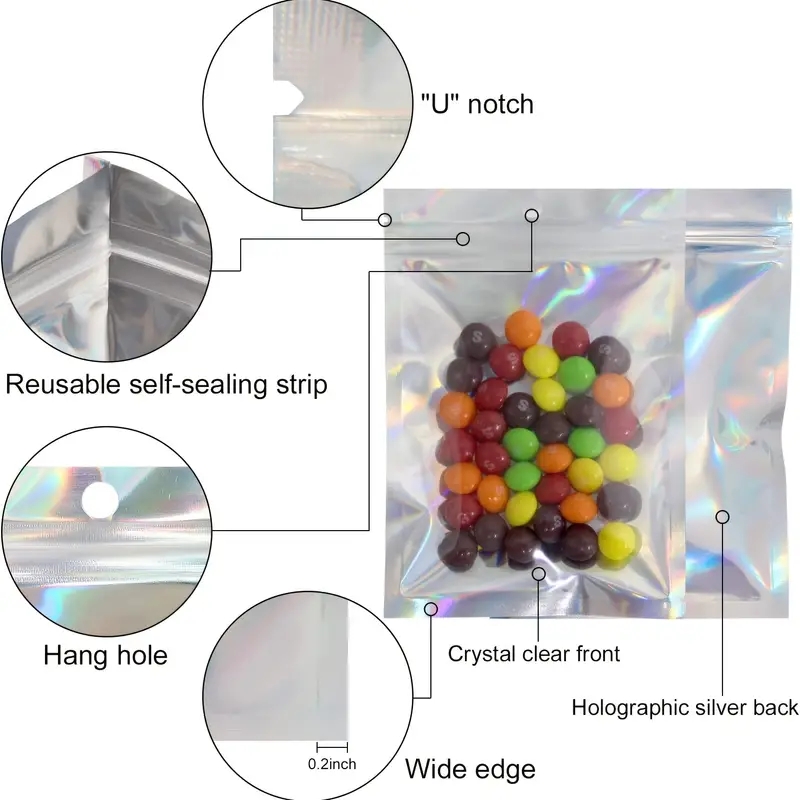 AliExpress 100-Piece Holographic Resealable Mylar Bags, view 2