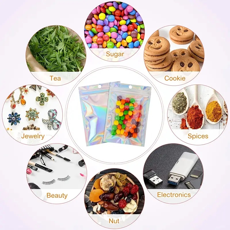 AliExpress 100-Piece Holographic Resealable Mylar Bags, view 3