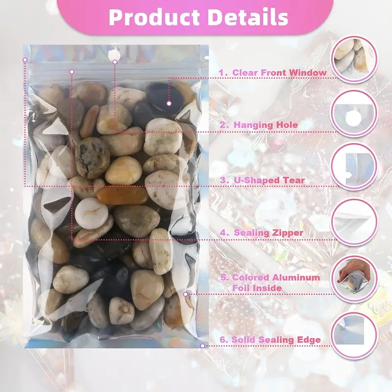 AliExpress 100-Piece Holographic Resealable Mylar Bags, view 5