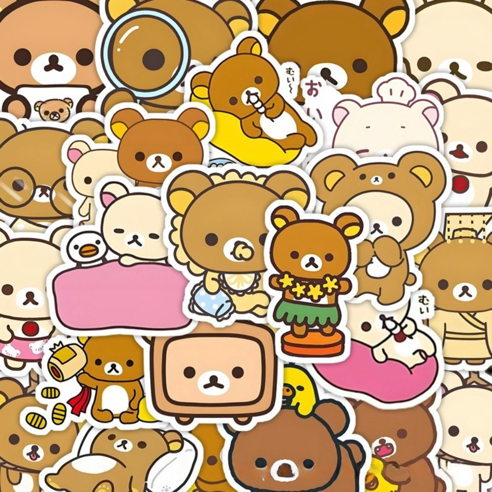 AliExpress 100PCS Kawaii Rilakkuma Bear Cartoon Stickers for Guitar DIY Bicycle Skateboard Laptop Luggage Cute Cartoon Sticker Toy Decor, view 2