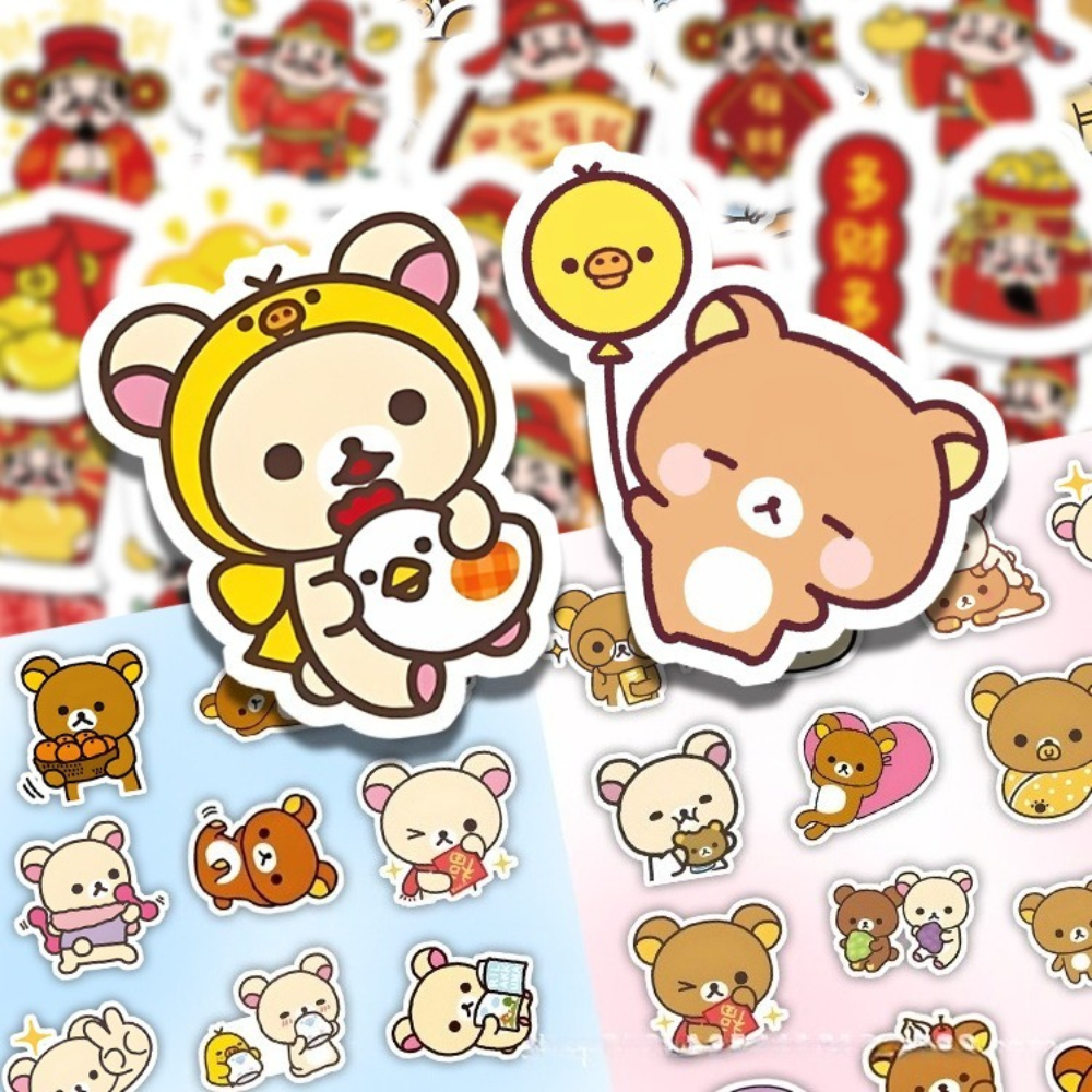 AliExpress 100PCS Kawaii Rilakkuma Bear Cartoon Stickers for Guitar DIY Bicycle Skateboard Laptop Luggage Cute Cartoon Sticker Toy Decor, view 5