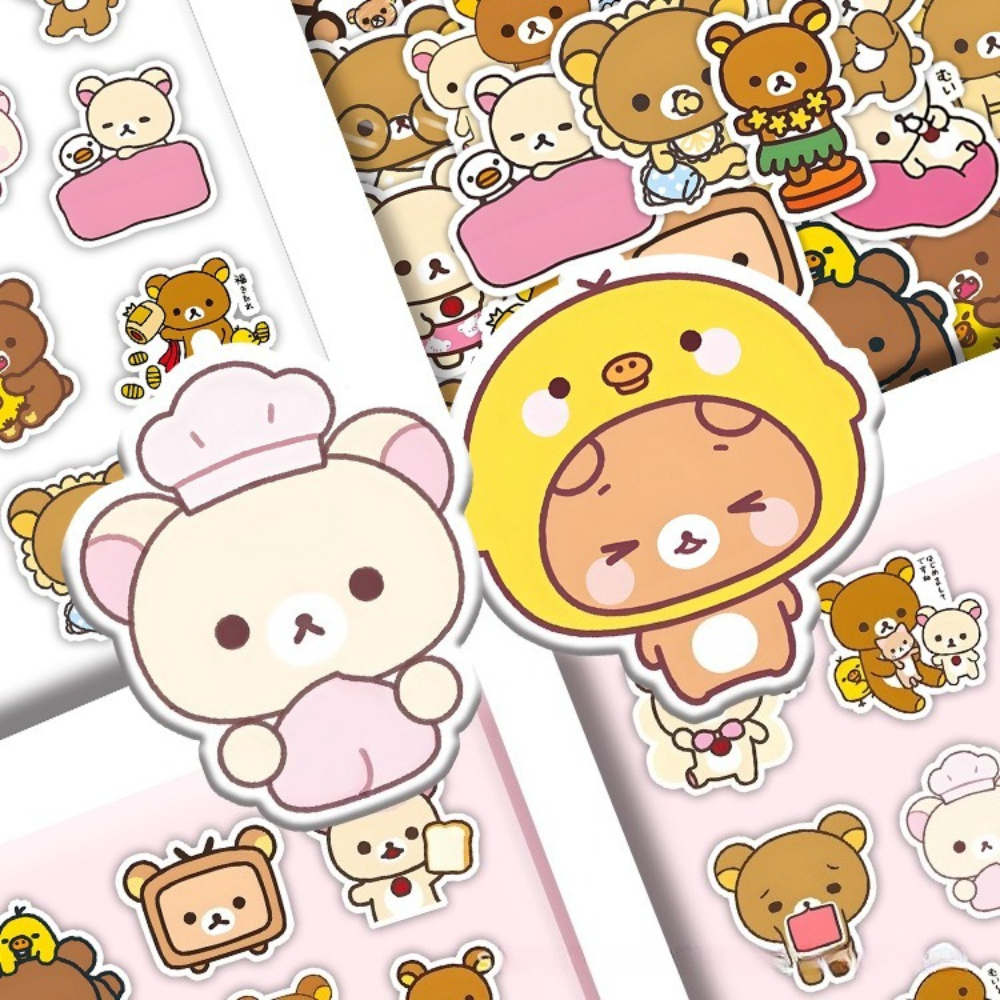 AliExpress 100PCS Kawaii Rilakkuma Bear Cartoon Stickers for Guitar DIY Bicycle Skateboard Laptop Luggage Cute Cartoon Sticker Toy Decor, view 6