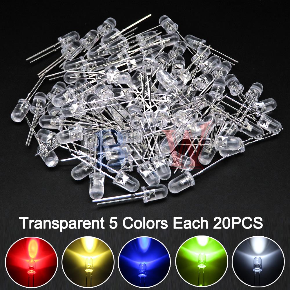 AliExpress 100PCS/LOT 5mm LED Diode F5 Assorted Kit IBUW White Green Red Blue Yellow Orange Pink Purple Warm White DIY Light Emitting Diode, view 2