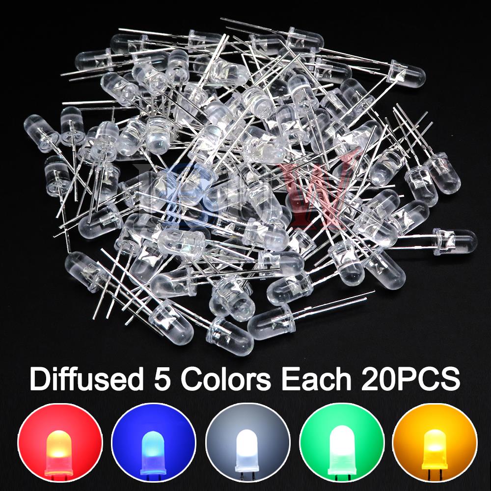 AliExpress 100PCS/LOT 5mm LED Diode F5 Assorted Kit IBUW White Green Red Blue Yellow Orange Pink Purple Warm White DIY Light Emitting Diode, view 5
