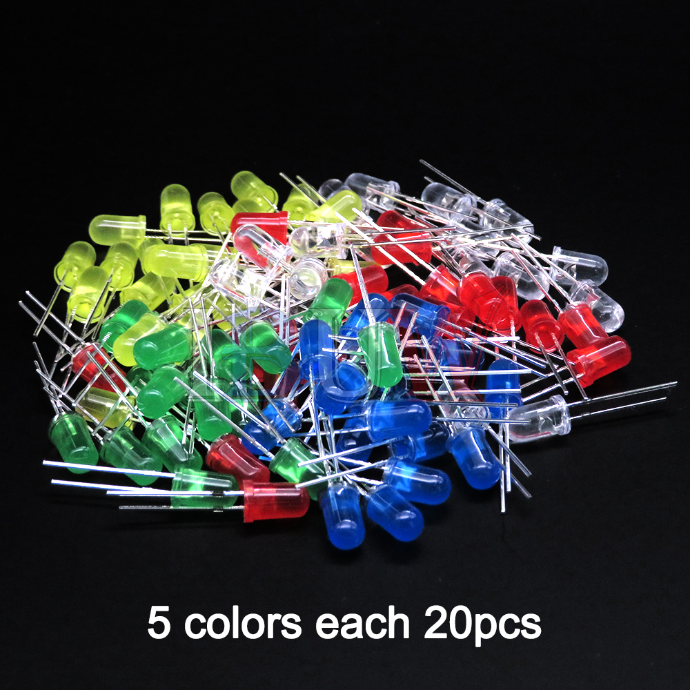 AliExpress 100PCS/LOT 5mm LED Diode F5 Assorted Kit IBUW White Green Red Blue Yellow Orange Pink Purple Warm White DIY Light Emitting Diode
