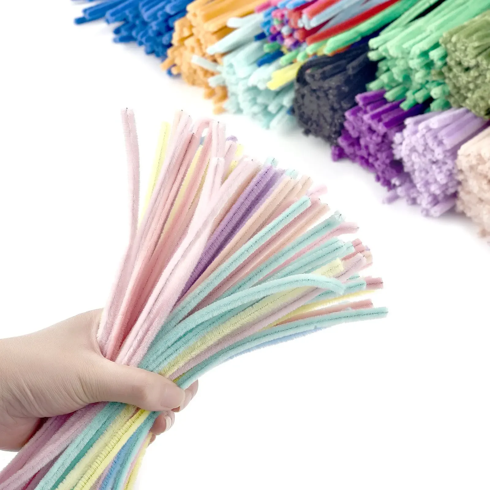 AliExpress 100pcs Plush Stick Twisting Bar Chenille Stems Wire Pipe Kids Toys DIY Strips Creative Hobby Material Stem Iron Felt Wires, view 2