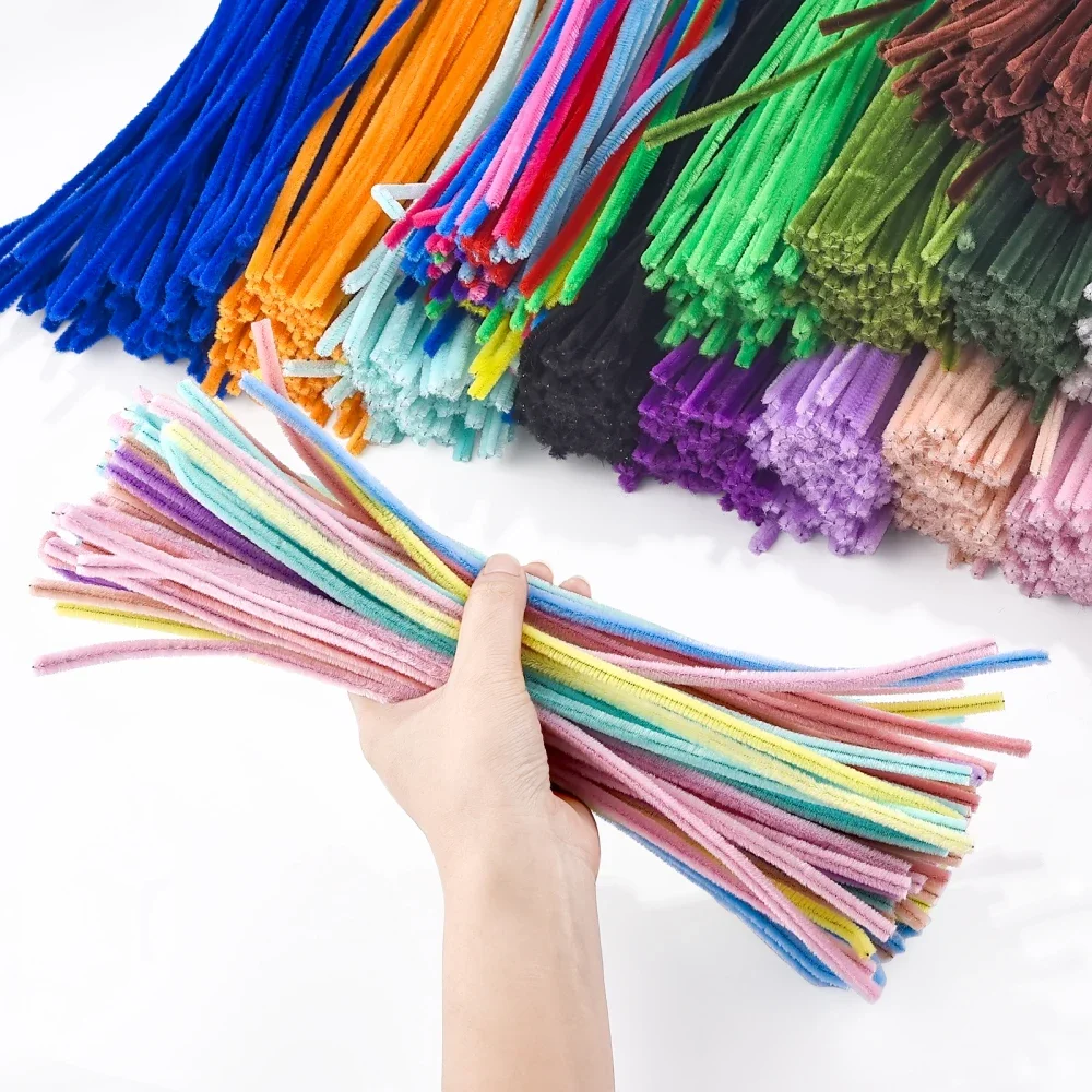 AliExpress 100pcs Plush Stick Twisting Bar Chenille Stems Wire Pipe Kids Toys DIY Strips Creative Hobby Material Stem Iron Felt Wires, view 3