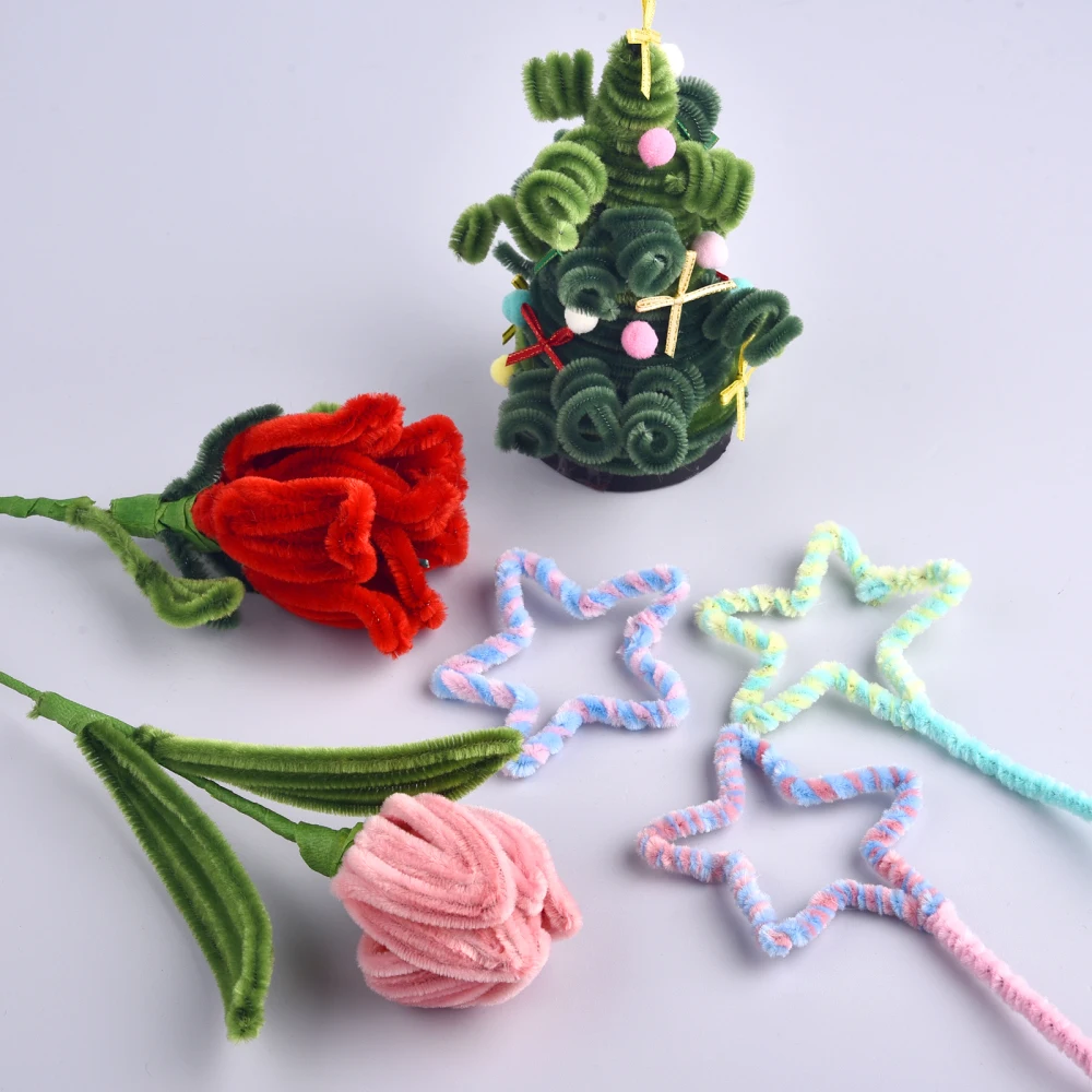 AliExpress 100pcs Plush Stick Twisting Bar Chenille Stems Wire Pipe Kids Toys DIY Strips Creative Hobby Material Stem Iron Felt Wires, view 5