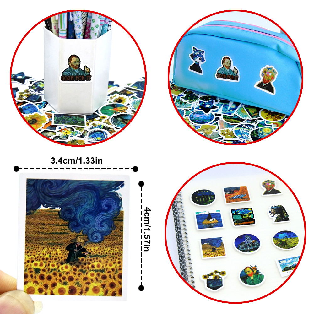 AliExpress 100Pcs Van Gogh Cute Stickers Pack Aesthetic Stationery Supplies Lot Korean Paper Kawaii Office Teacher School Diary Decoration, view 2