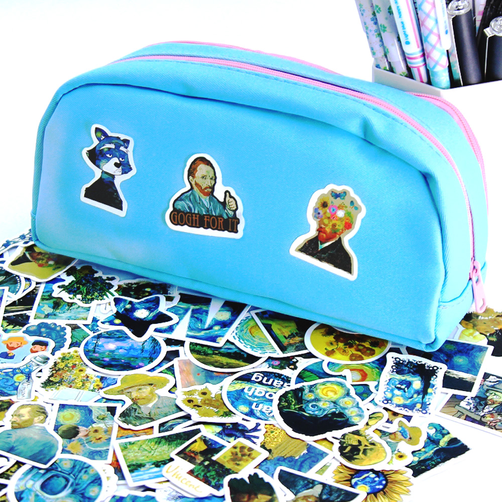 AliExpress 100Pcs Van Gogh Cute Stickers Pack Aesthetic Stationery Supplies Lot Korean Paper Kawaii Office Teacher School Diary Decoration, view 4