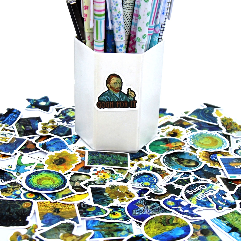 AliExpress 100Pcs Van Gogh Cute Stickers Pack Aesthetic Stationery Supplies Lot Korean Paper Kawaii Office Teacher School Diary Decoration, view 5