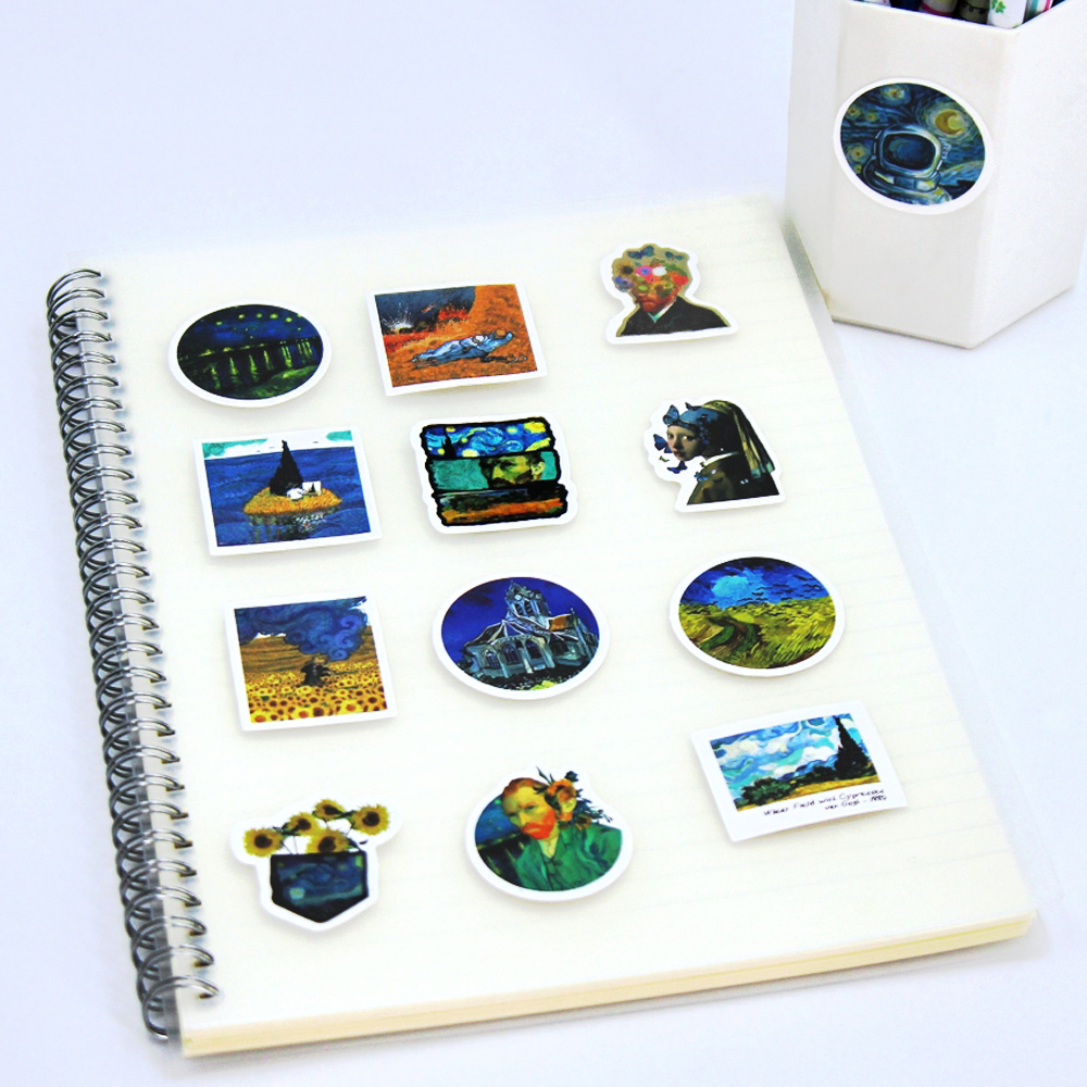 AliExpress 100Pcs Van Gogh Cute Stickers Pack Aesthetic Stationery Supplies Lot Korean Paper Kawaii Office Teacher School Diary Decoration, view 6