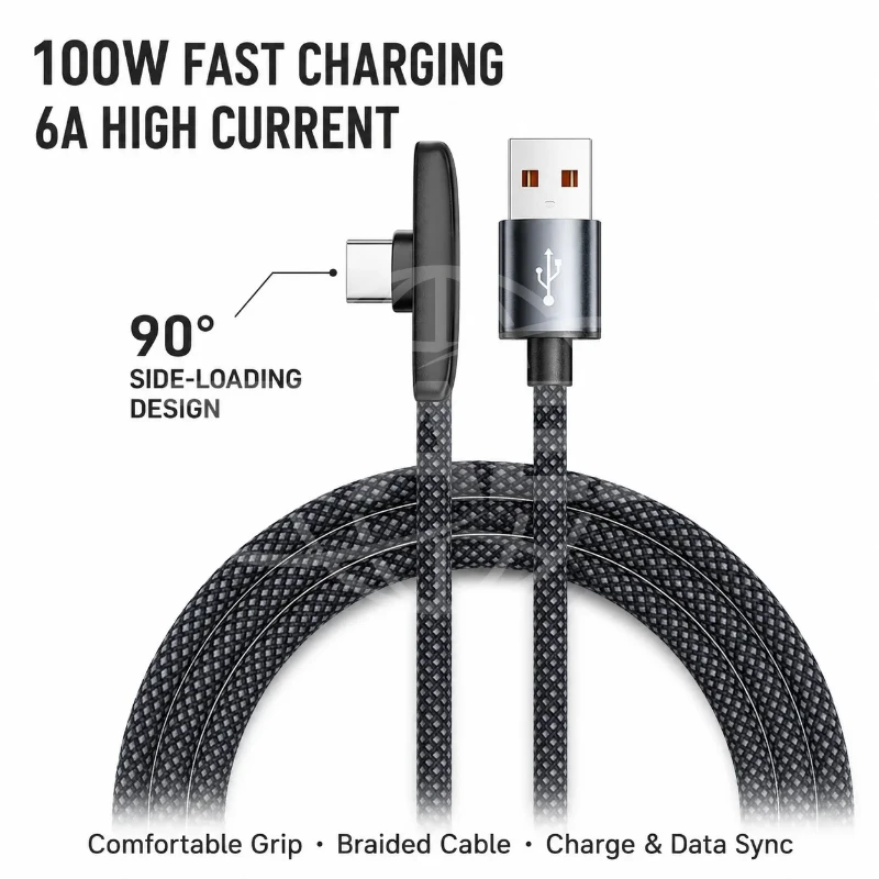 AliExpress 100W USB to USB-C Elbow Charging Cable, view 5