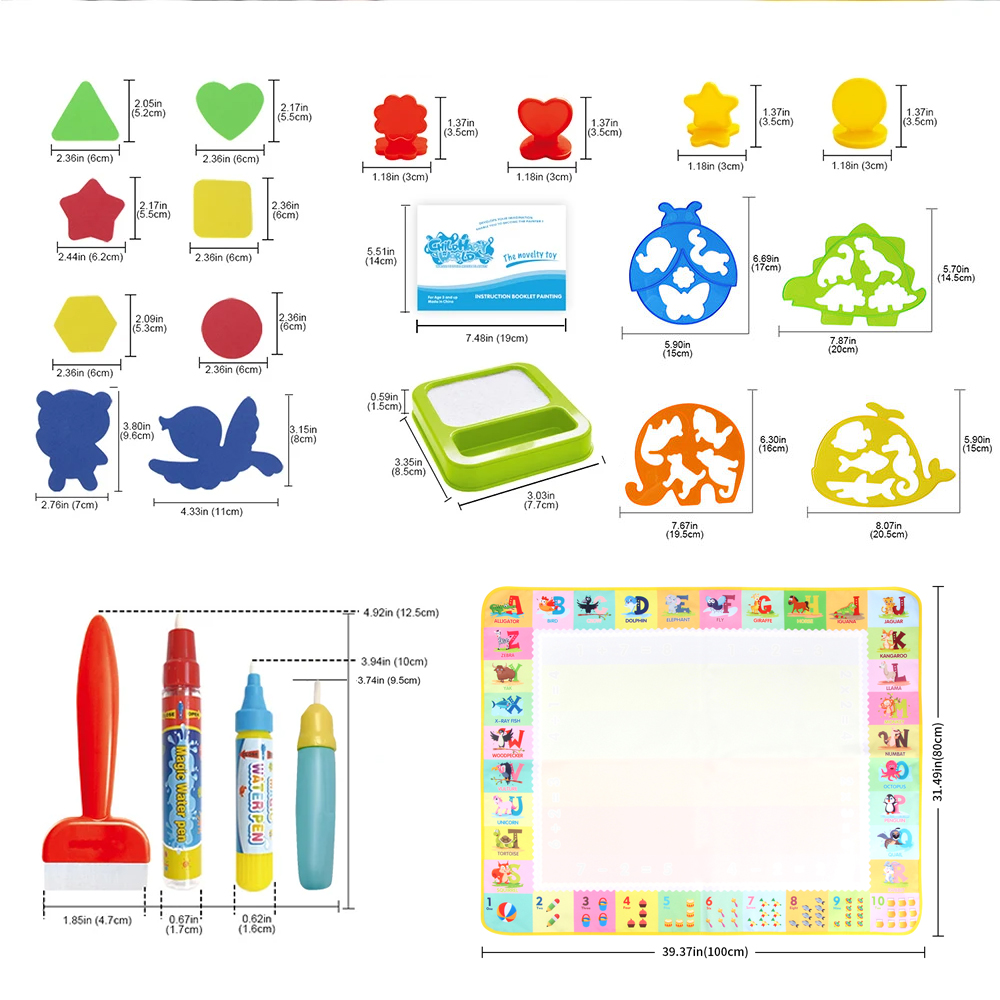 AliExpress 100x80CM Magic Water Drawing Mat Coloring Doodle With Reusable Magic Pens Montessori Painting Board Educational Toys Kids Gifts, view 2