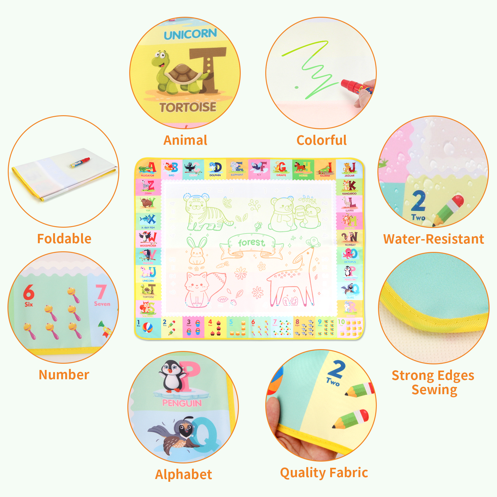 AliExpress 100x80CM Magic Water Drawing Mat Coloring Doodle With Reusable Magic Pens Montessori Painting Board Educational Toys Kids Gifts, view 4