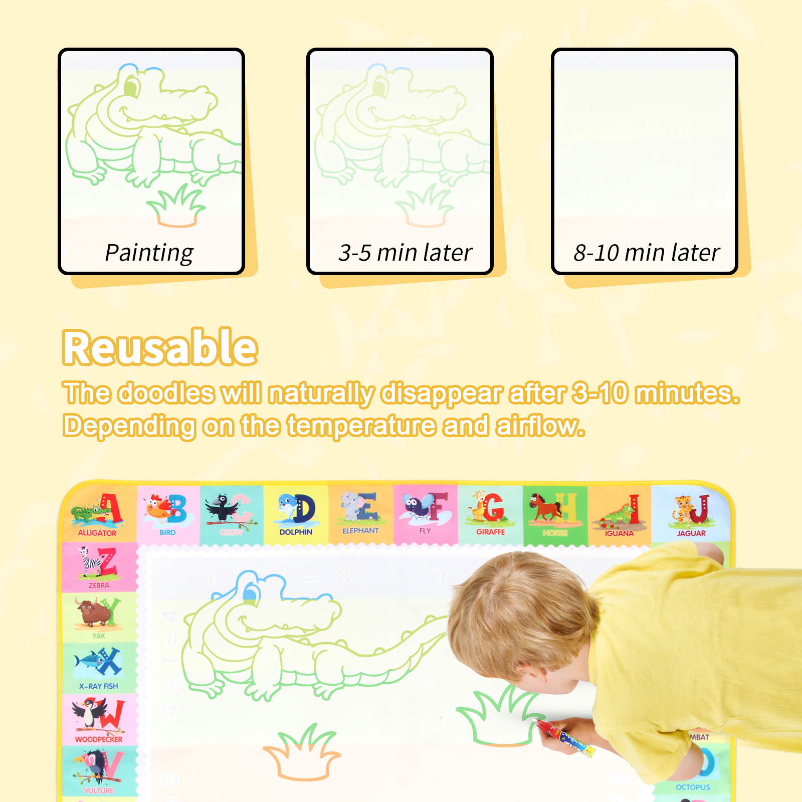 AliExpress 100x80CM Magic Water Drawing Mat Coloring Doodle With Reusable Magic Pens Montessori Painting Board Educational Toys Kids Gifts, view 5