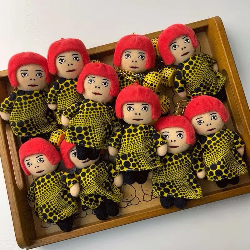 AliExpress 10cm New Yayoi Kusama humanoid Polka-dot No face Man keychain bag hanging decoration plush toy pendant, view 5