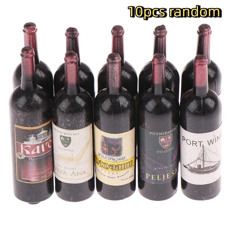 AliExpress 10Pcs 1/12 Dollhouse Miniature Mini Wine Bottle Set With Box Simulation Drinks Model Toys For Doll House Decoration Accessories