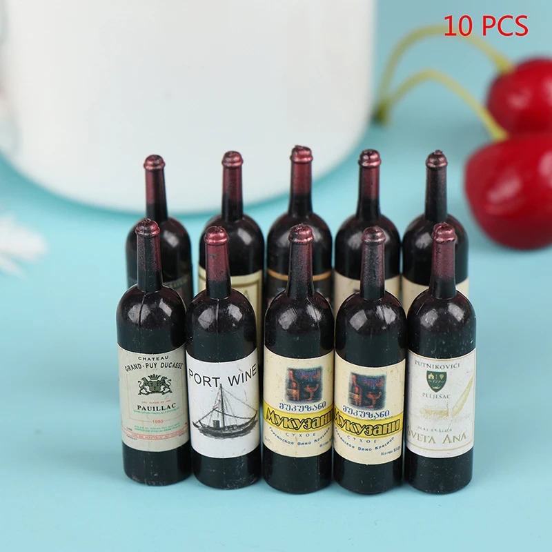AliExpress 10Pcs 1/12 Dollhouse Miniature Mini Wine Bottle Set With Box Simulation Drinks Model Toys For Doll House Decoration Accessories, view 2