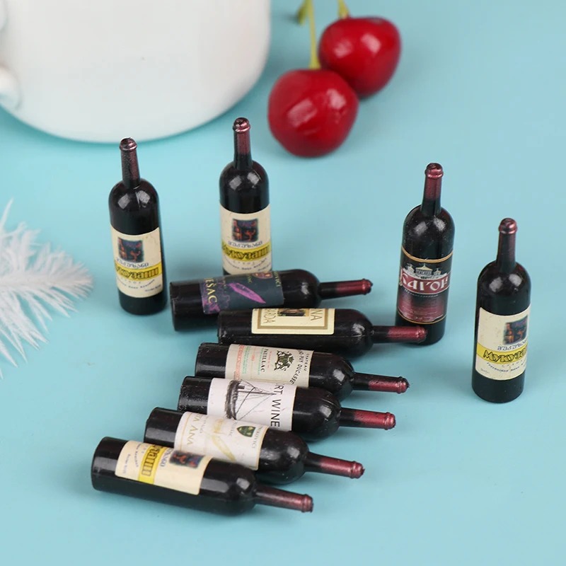 AliExpress 10Pcs 1/12 Dollhouse Miniature Mini Wine Bottle Set With Box Simulation Drinks Model Toys For Doll House Decoration Accessories, view 4
