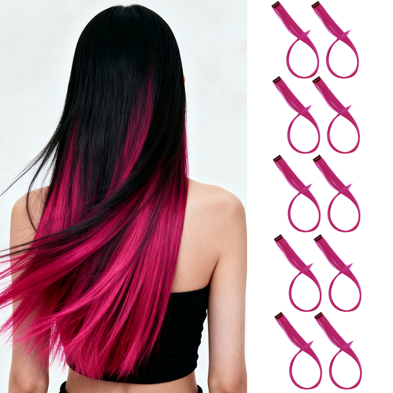 AliExpress 10pcs 22Inch Synthetic Long Straight Hair Extensions Clip in Colored Party Highlights Hairpieces for Women Kids Girls