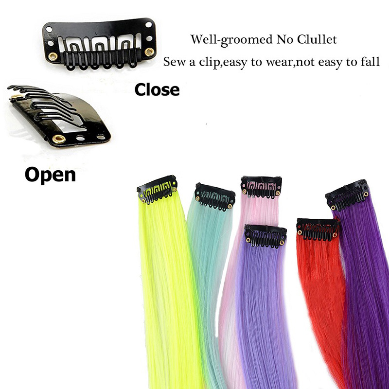AliExpress 10pcs 22Inch Synthetic Long Straight Hair Extensions Clip in Colored Party Highlights Hairpieces for Women Kids Girls, view 2