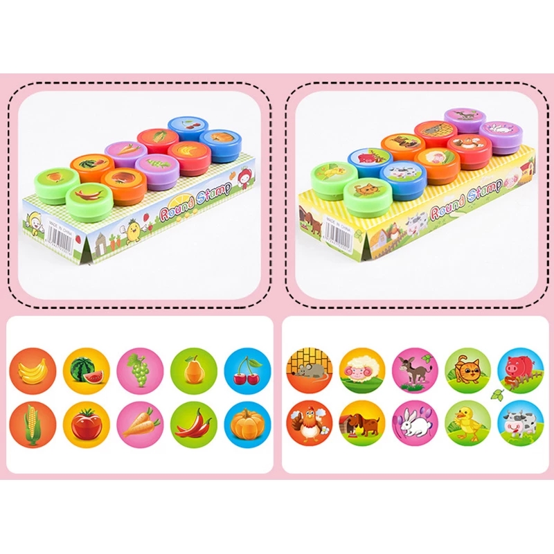 AliExpress 10pcs Assorted Stamps for Self-ink Stamps Toy Stamps Smiley Face Seal Scrapbooking DIY Painting Photo Album Decoration, view 4