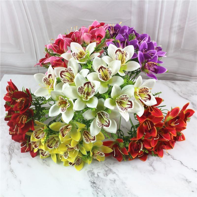 AliExpress 10Pcs/Bouquet Artificial Orchid Flore White Silk Fake Orchid Flower DIY Wedding Back Road Home Desk Vase Accessories Faux Flores