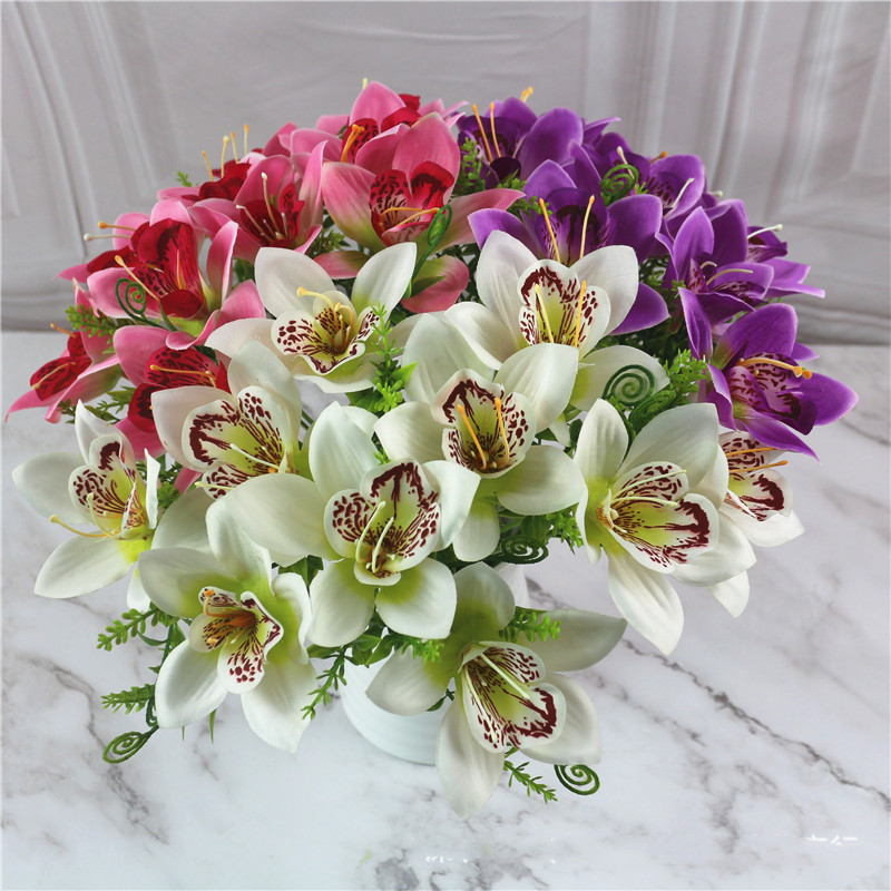 AliExpress 10Pcs/Bouquet Artificial Orchid Flore White Silk Fake Orchid Flower DIY Wedding Back Road Home Desk Vase Accessories Faux Flores, view 2