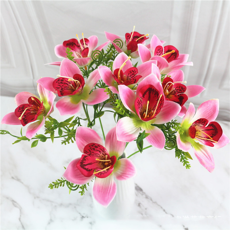 AliExpress 10Pcs/Bouquet Artificial Orchid Flore White Silk Fake Orchid Flower DIY Wedding Back Road Home Desk Vase Accessories Faux Flores, view 3