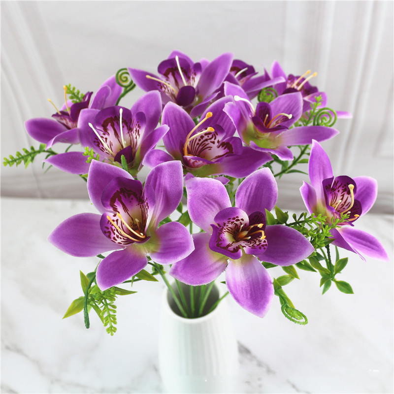 AliExpress 10Pcs/Bouquet Artificial Orchid Flore White Silk Fake Orchid Flower DIY Wedding Back Road Home Desk Vase Accessories Faux Flores, view 4