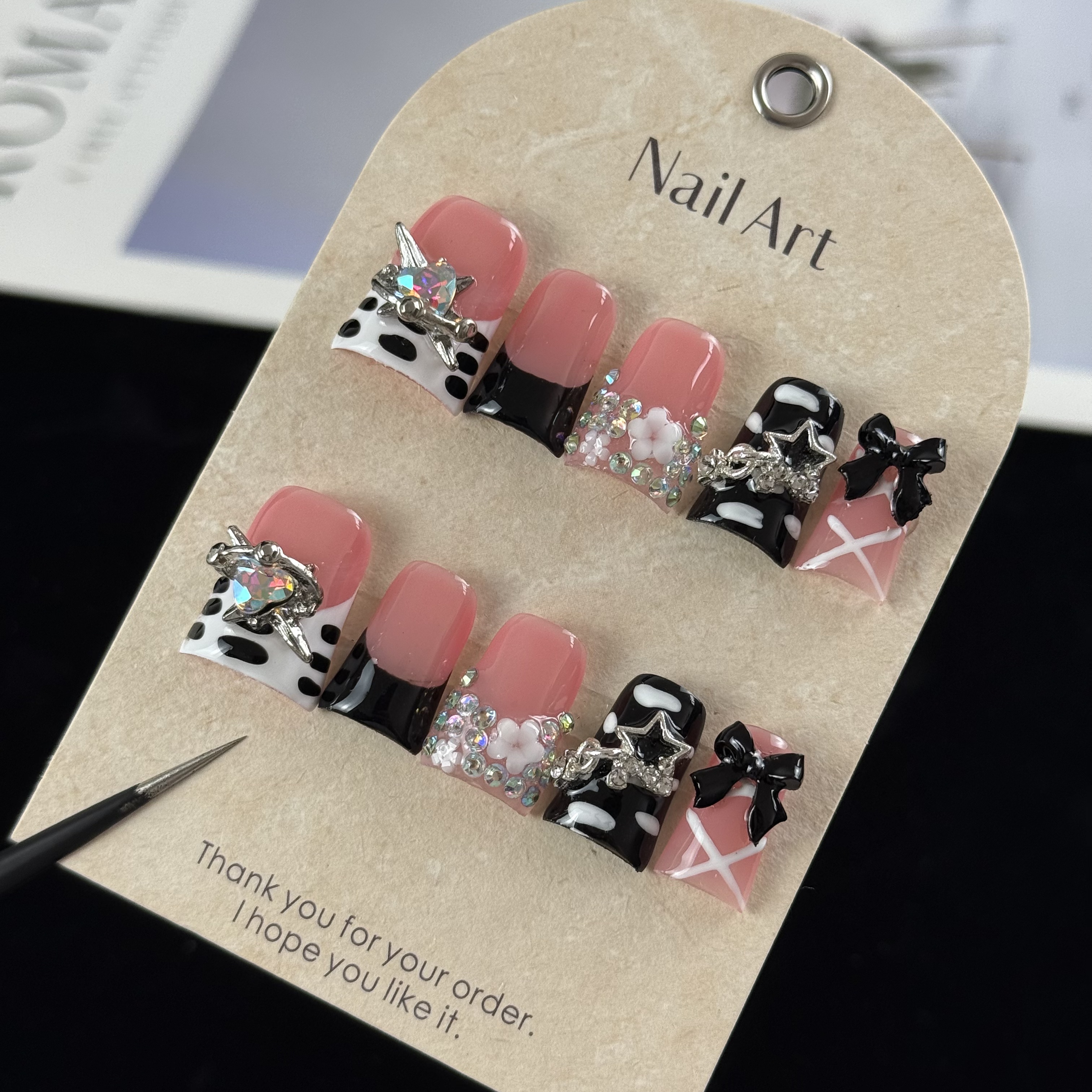 AliExpress 10-Piece Hand-Painted 3D Bow Press-On Nails